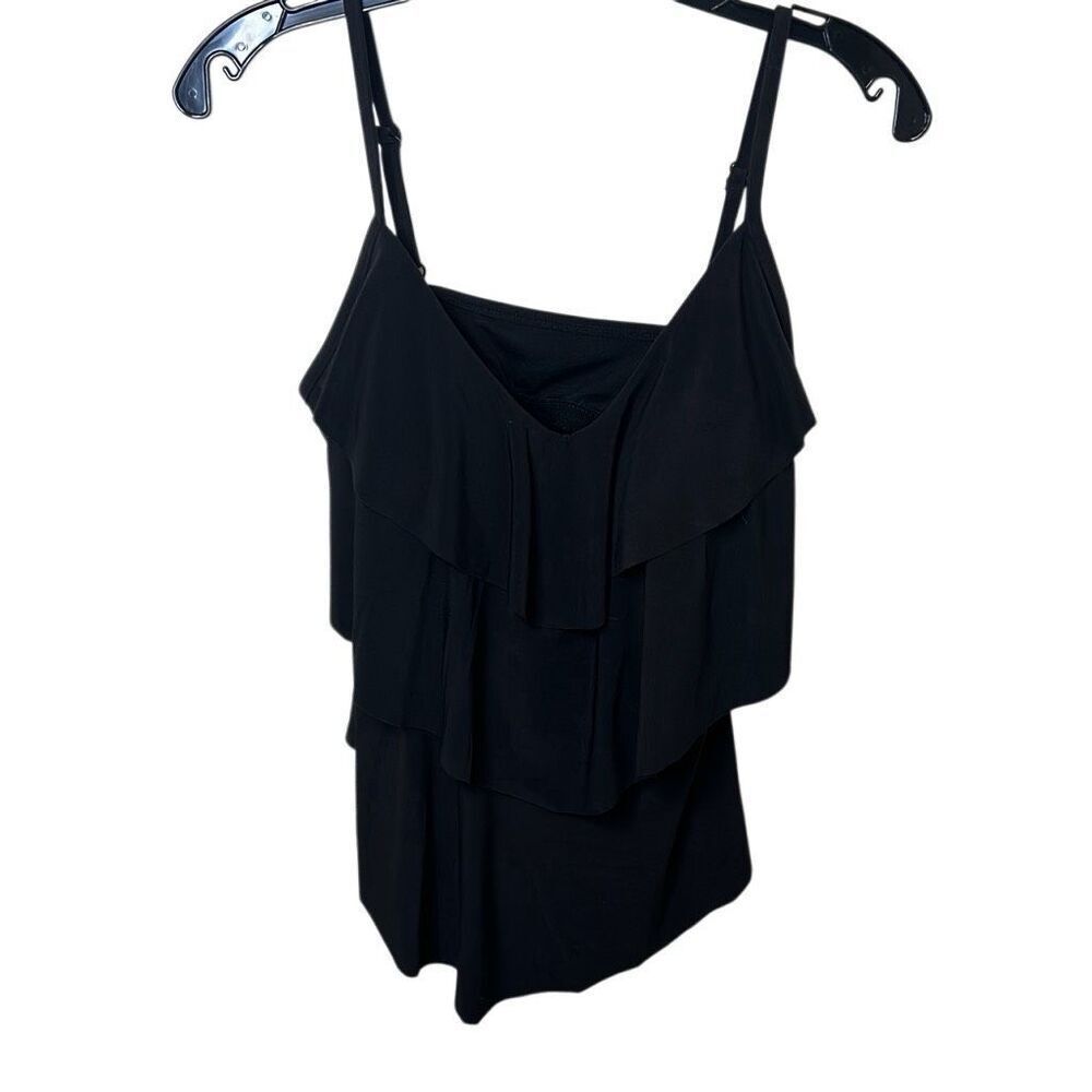 Aqua Green Women’s Size Medium Tiered Ruffled Tankini Swim Top Black Adjustable